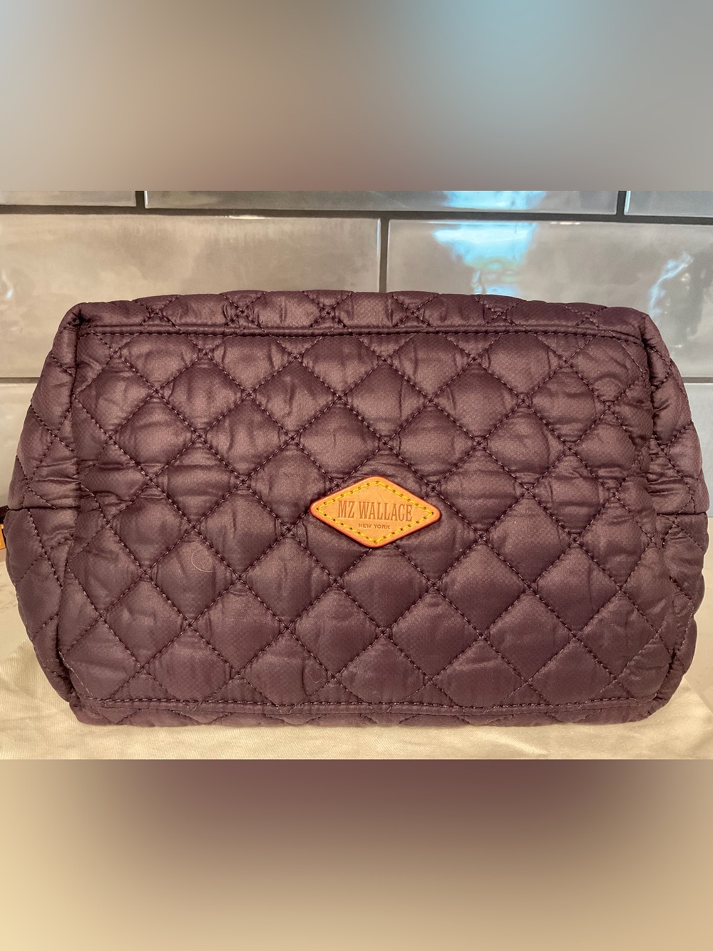 MZ Wallace Large Zoey Zip Pouch Cosmetic Bag Raisin - Picture 3 of 11